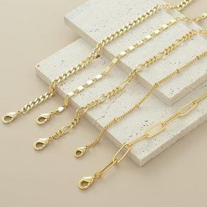 14K Gold Plated Stackable Layering Bracelets Set Link Chain Minimalist Jewelry